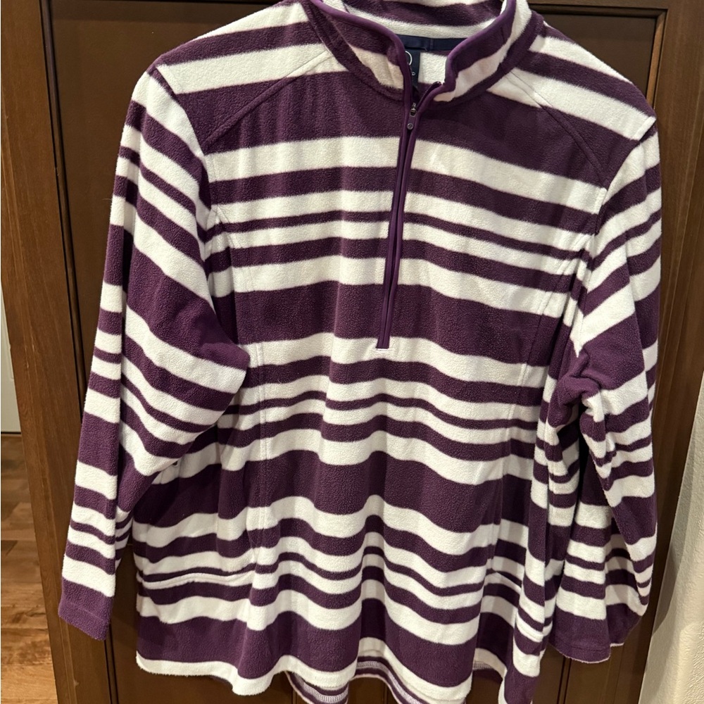 Lands' End purple and white striped fleece top - 3X